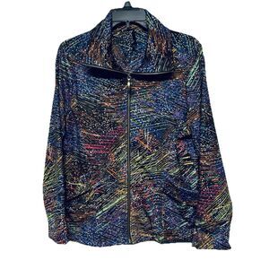 Berek Jacket Women's Size M Geometric Multicolor Artsy Full Zip Mock Neck